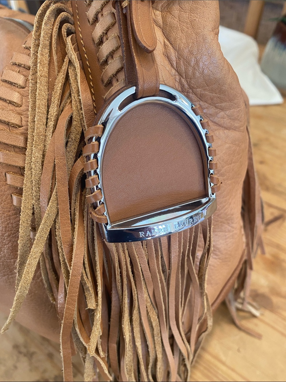 Authentic Ralph Lauren tan leather fringe shoulder bag - Picture 5 of 17